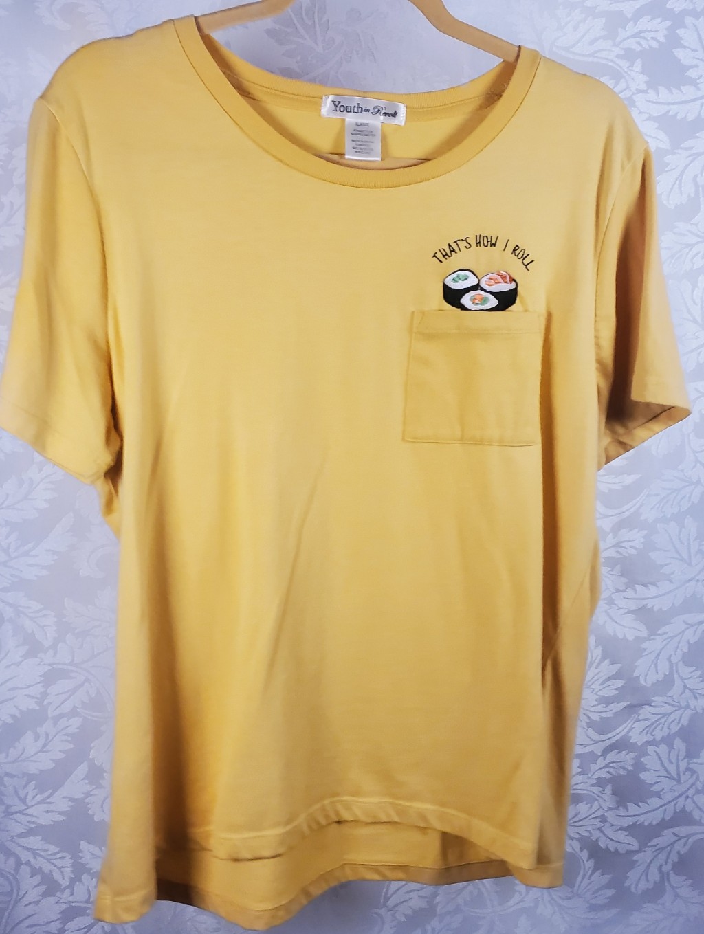Youth In Revolt Yellow Pocket Tee - Sushi "That's How I Roll"